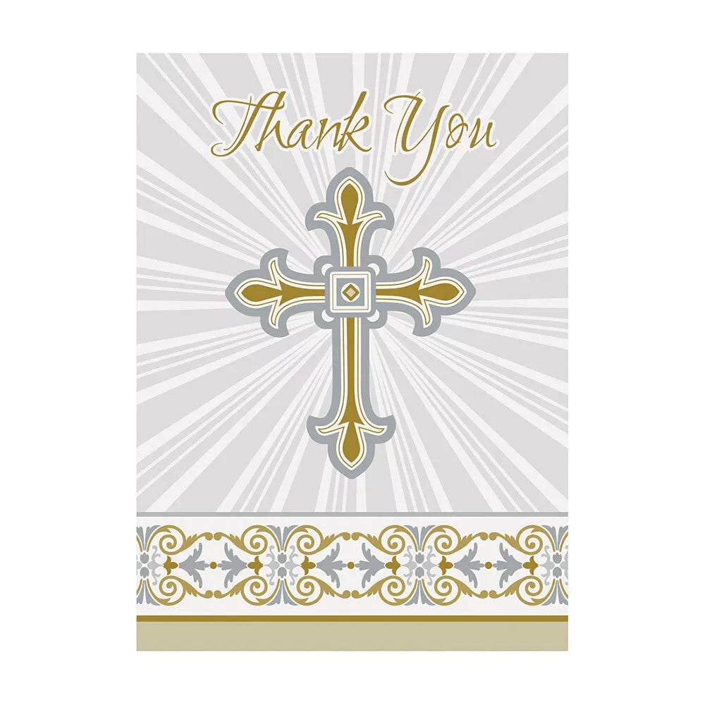 Radiant Cross Gold &amp; Silver 8 thank You Notes 9.7 x 13.6cm (3.8 x 5.3")