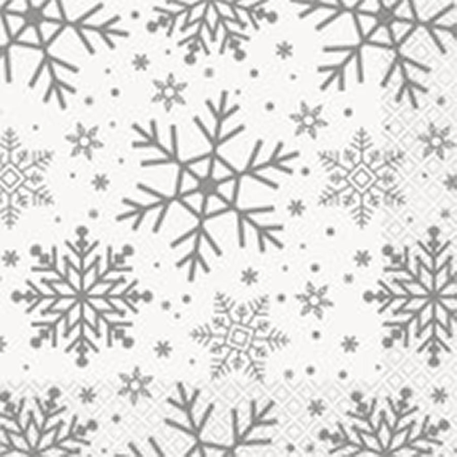 Silver &amp; Gold Holiday Snowflakes PK 16 Luncheon Napkins Luncheon Napkins 2ply 33cm X 33cm