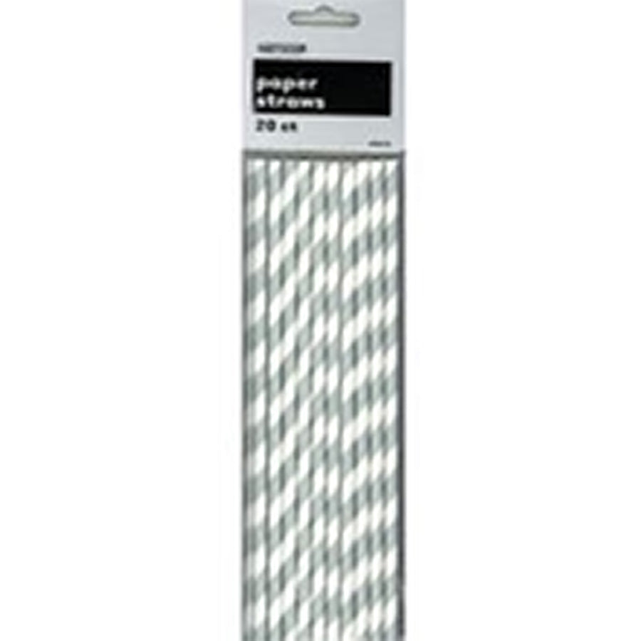 STRIPES 20 PAPER STRAWS-SILVER