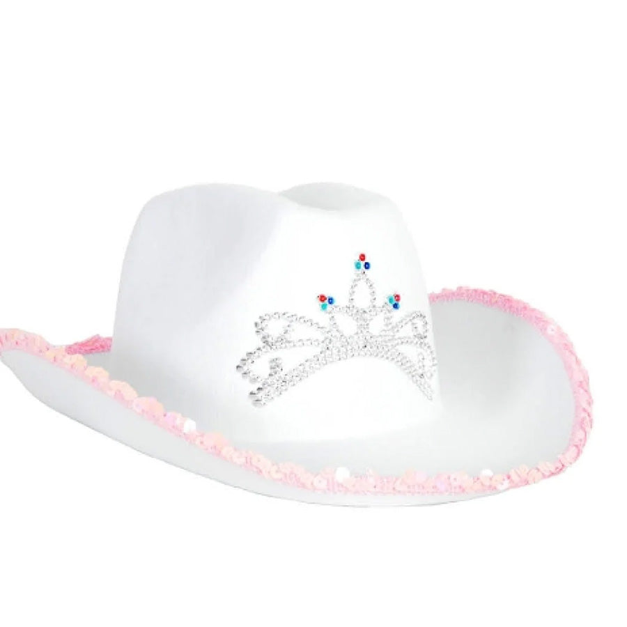 WHITE Sequin Rim Cowboy Hat with Tiara